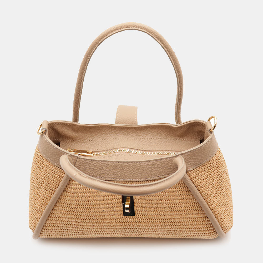 VELTRANO Lucca Raffia | Borsa a Mano in Rafia e Pelle Made in Italy