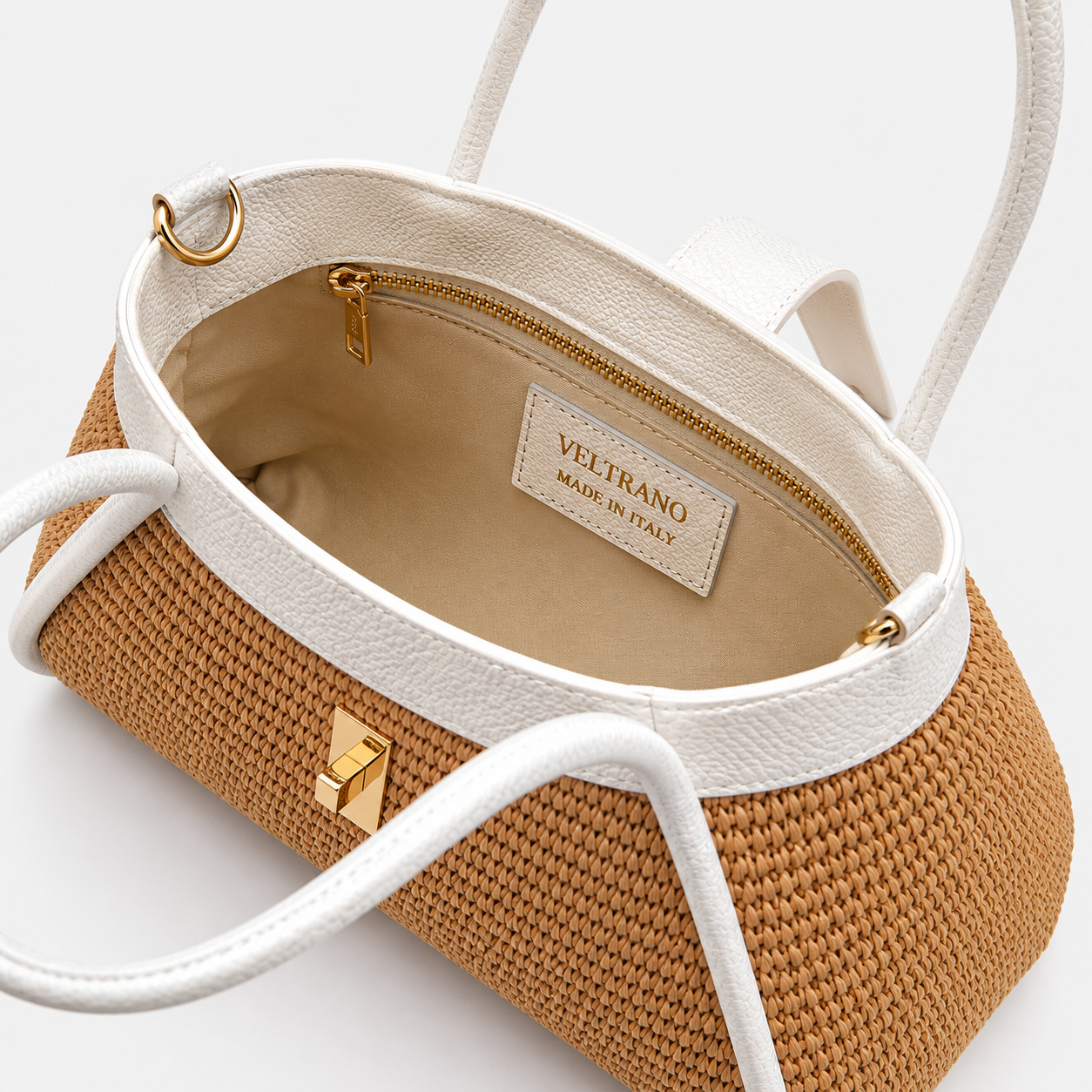 VELTRANO Lucca Raffia | Borsa a Mano in Rafia e Pelle Made in Italy