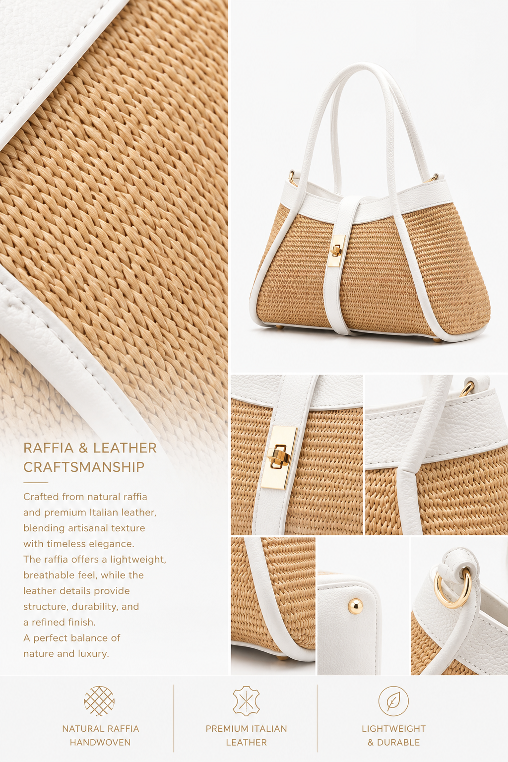 VELTRANO Lucca Raffia | Borsa a Mano in Rafia e Pelle Made in Italy