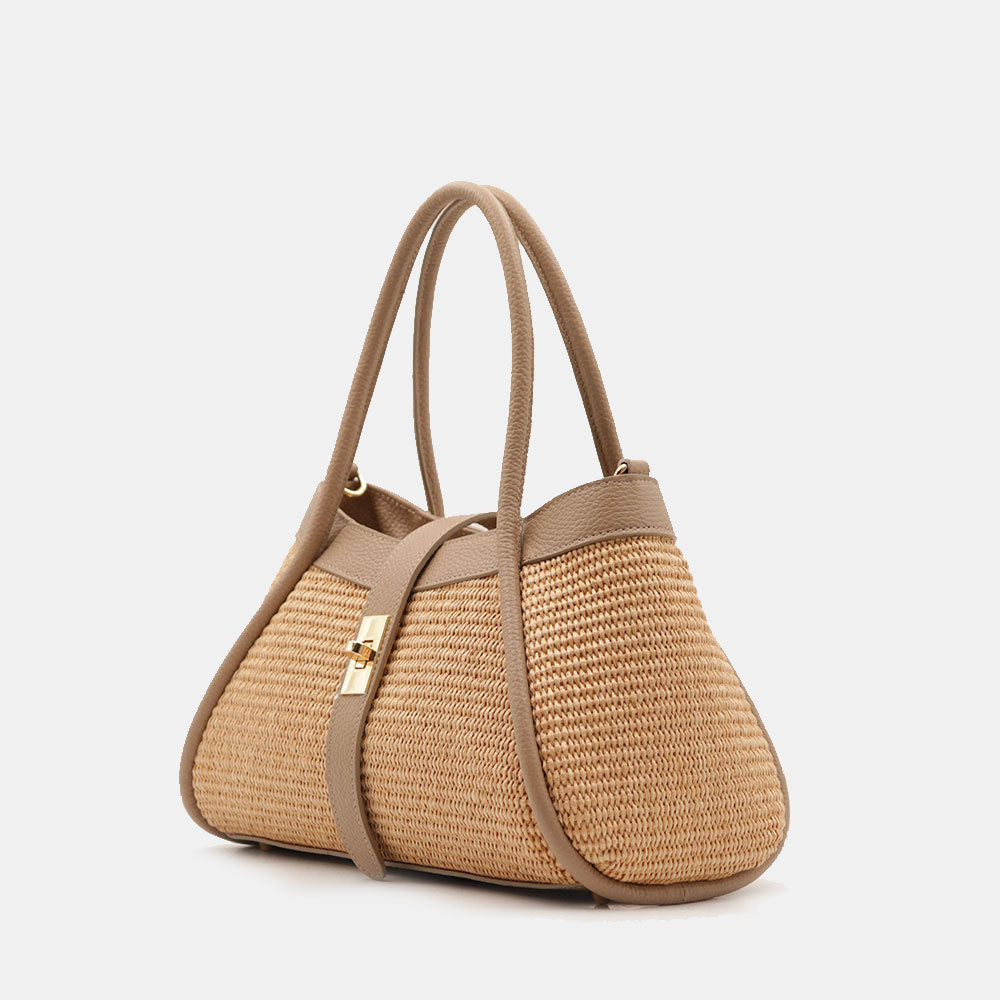 VELTRANO Lucca Raffia | Borsa a Mano in Rafia e Pelle Made in Italy