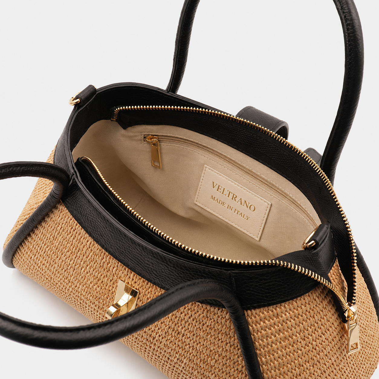 VELTRANO Lucca Raffia | Borsa a Mano in Rafia e Pelle Made in Italy