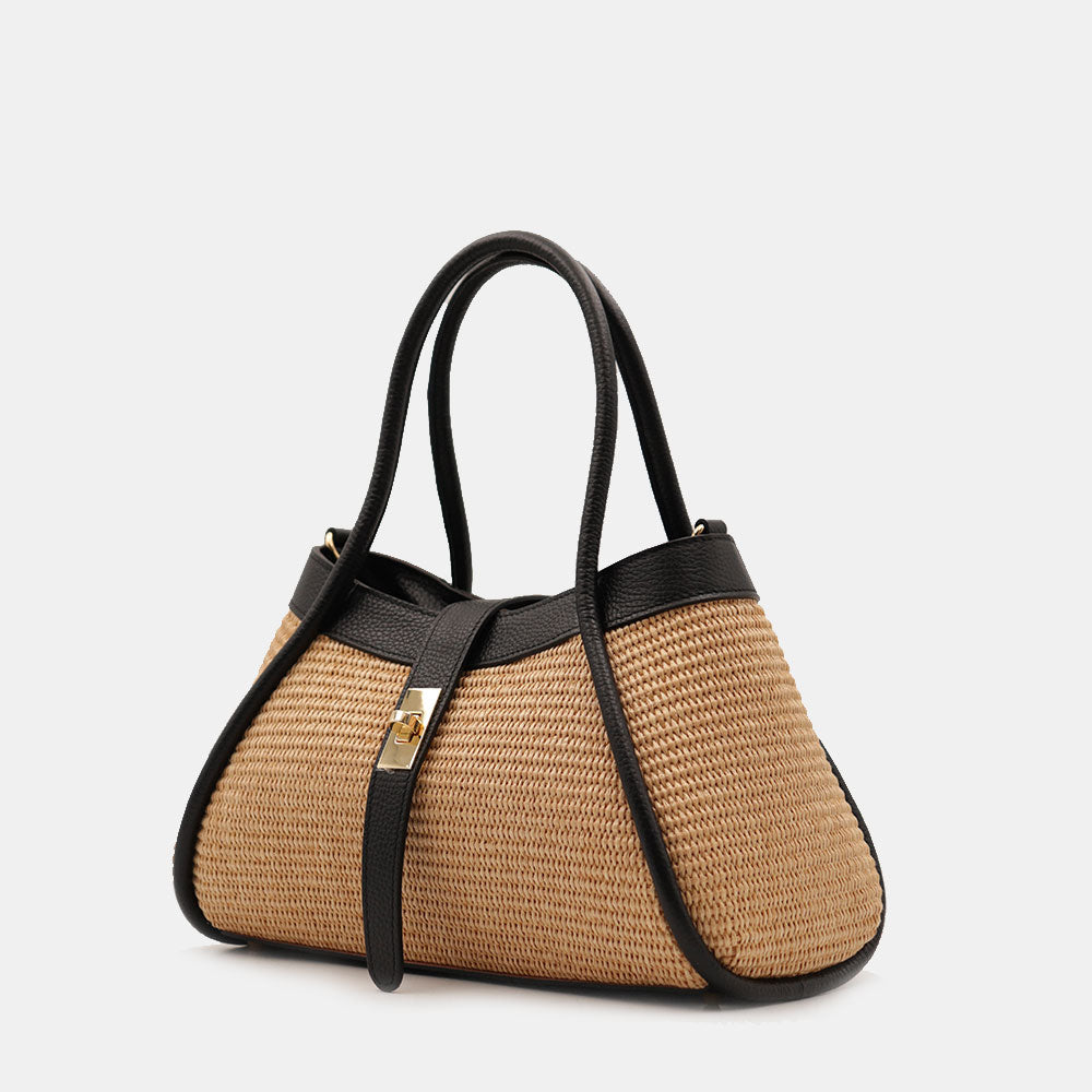 VELTRANO Lucca Raffia | Borsa a Mano in Rafia e Pelle Made in Italy