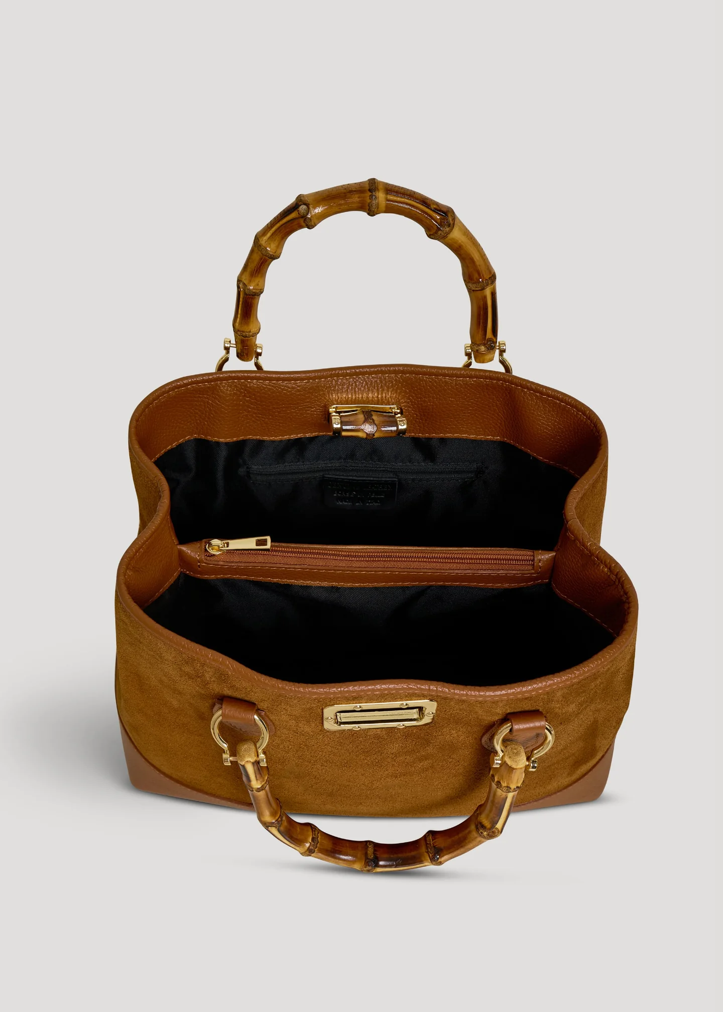 Cognac Suede Bamboo Bag
