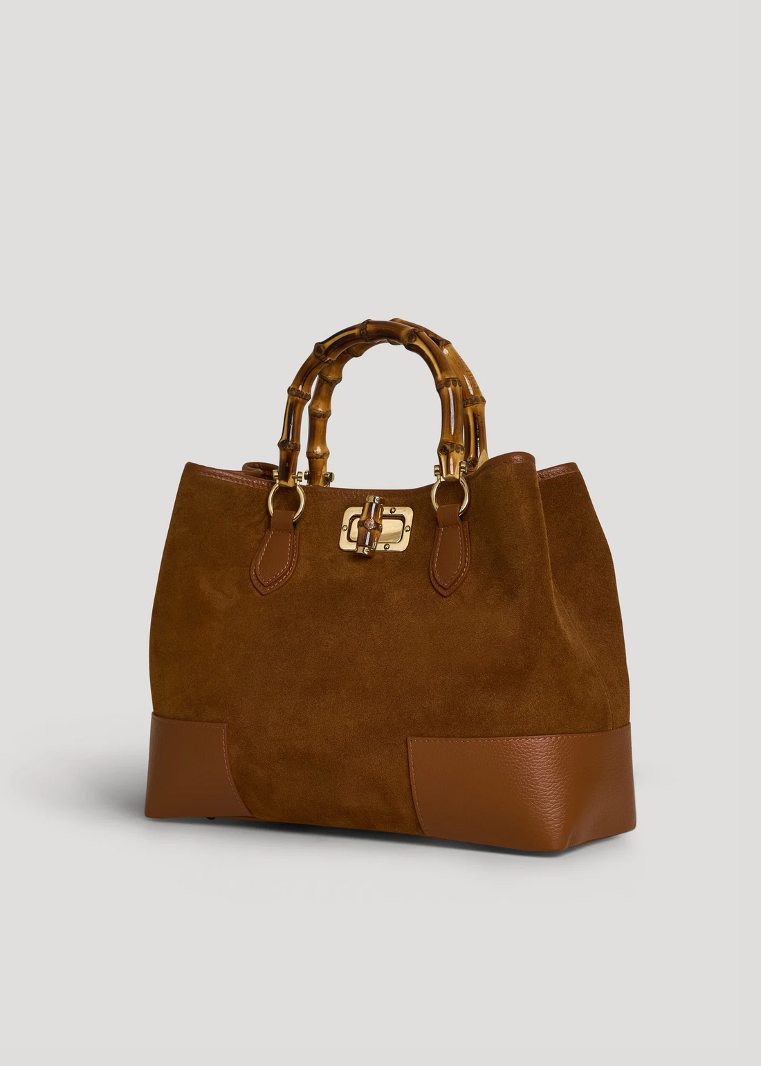 Cognac Suede Bamboo Bag
