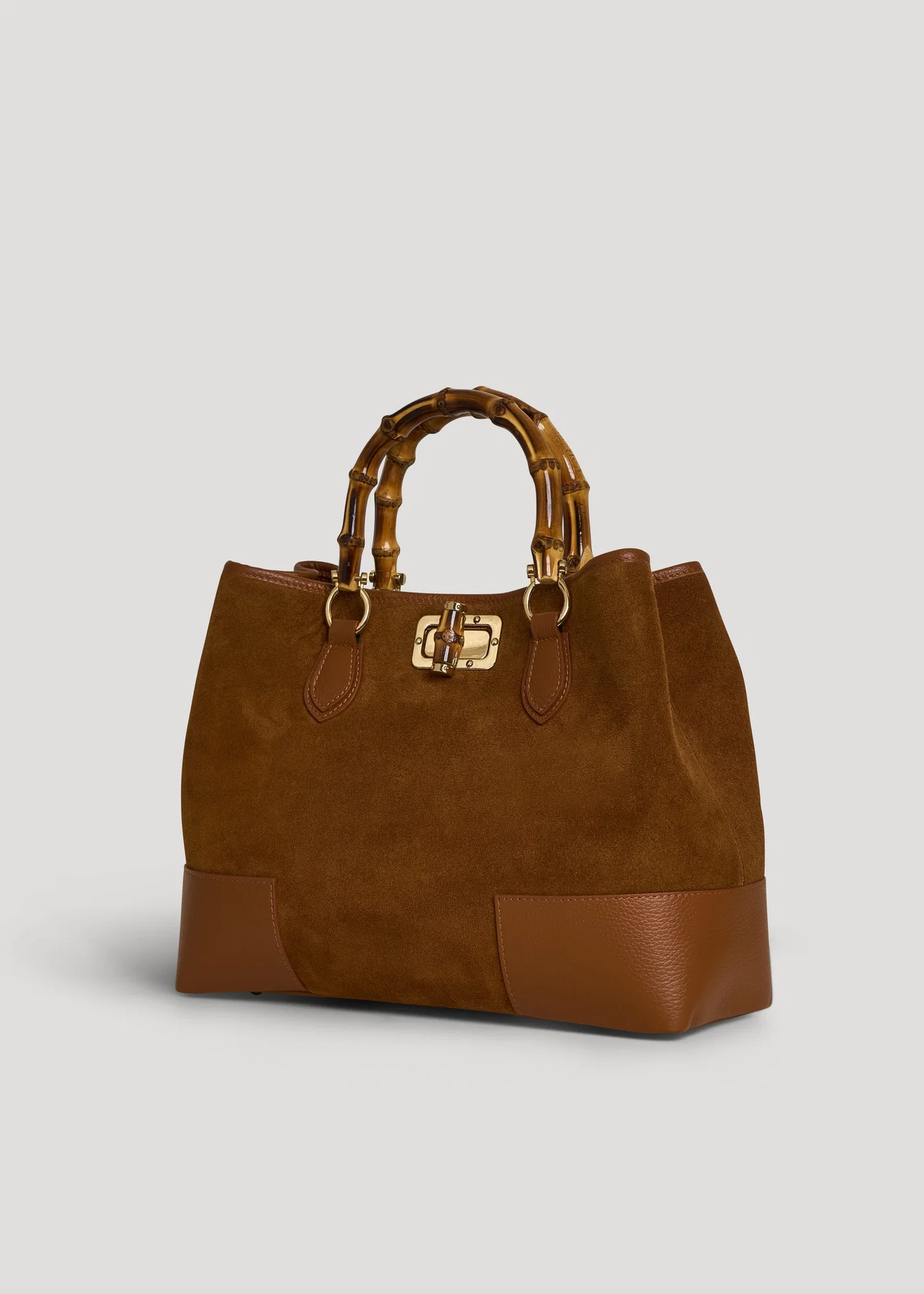 Cognac Suede Bamboo Bag