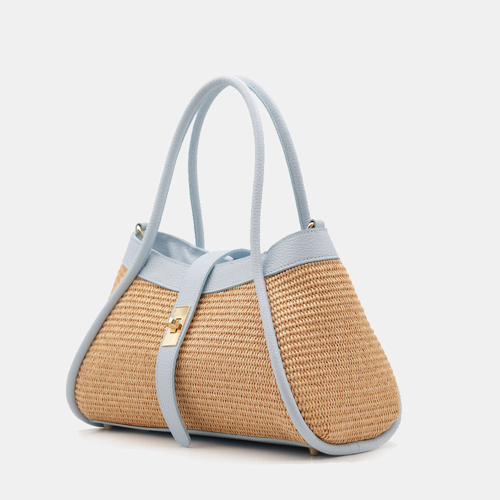 VELTRANO Lucca Raffia | Borsa a Mano in Rafia e Pelle Made in Italy