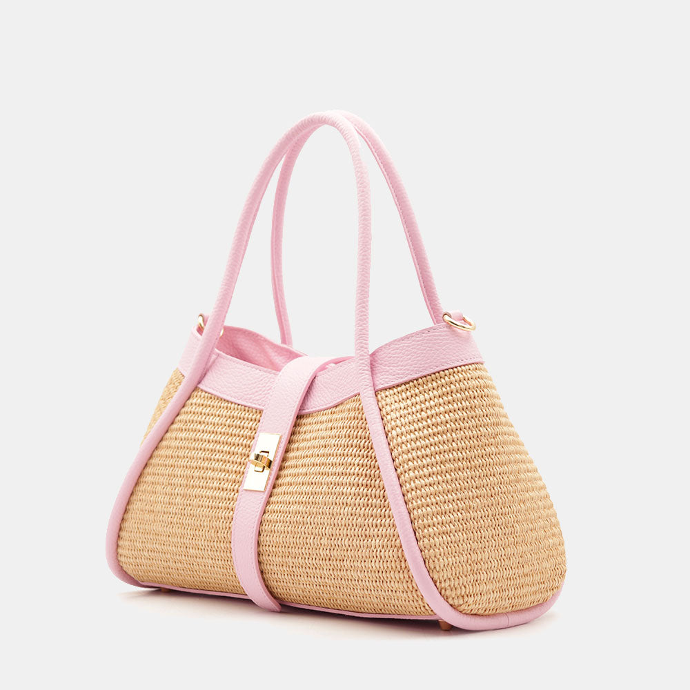 VELTRANO Lucca Raffia | Borsa a Mano in Rafia e Pelle Made in Italy