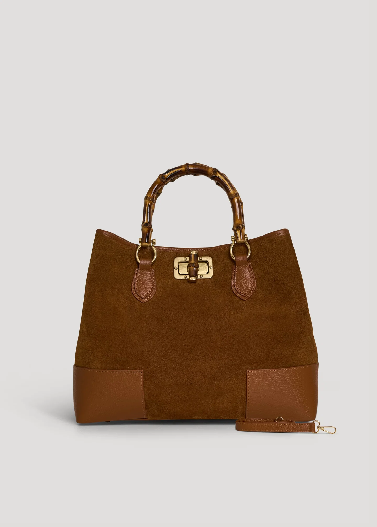 Cognac Suede Bamboo Bag
