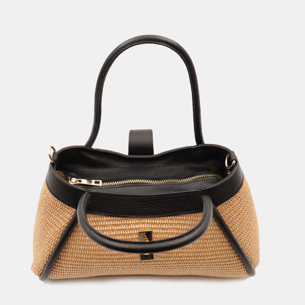 VELTRANO Lucca Raffia | Borsa a Mano in Rafia e Pelle Made in Italy