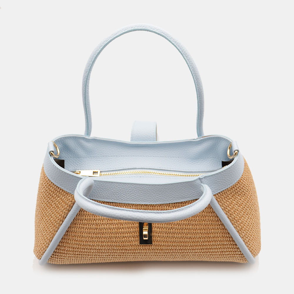 VELTRANO Lucca Raffia | Borsa a Mano in Rafia e Pelle Made in Italy