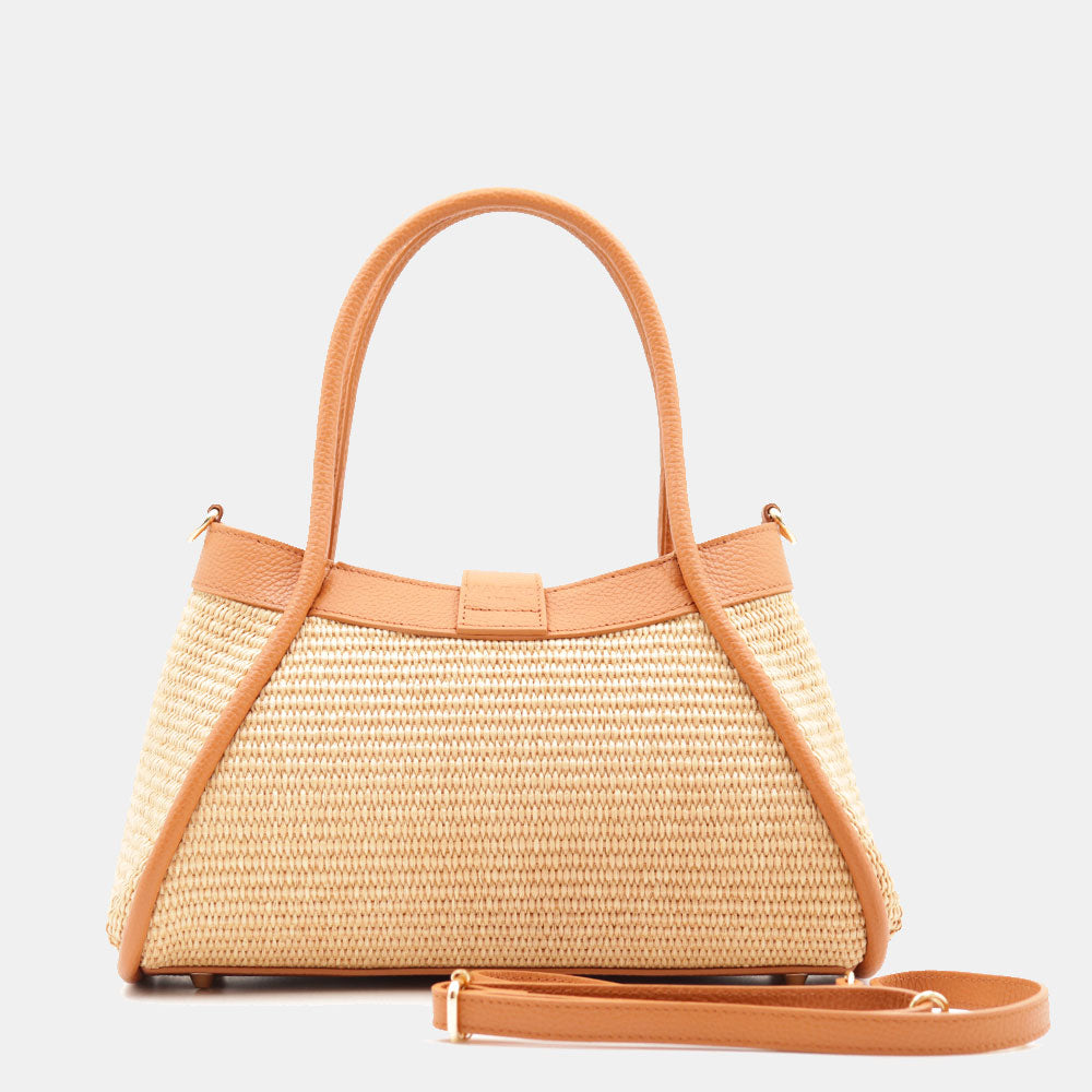 VELTRANO Lucca Raffia | Borsa a Mano in Rafia e Pelle Made in Italy