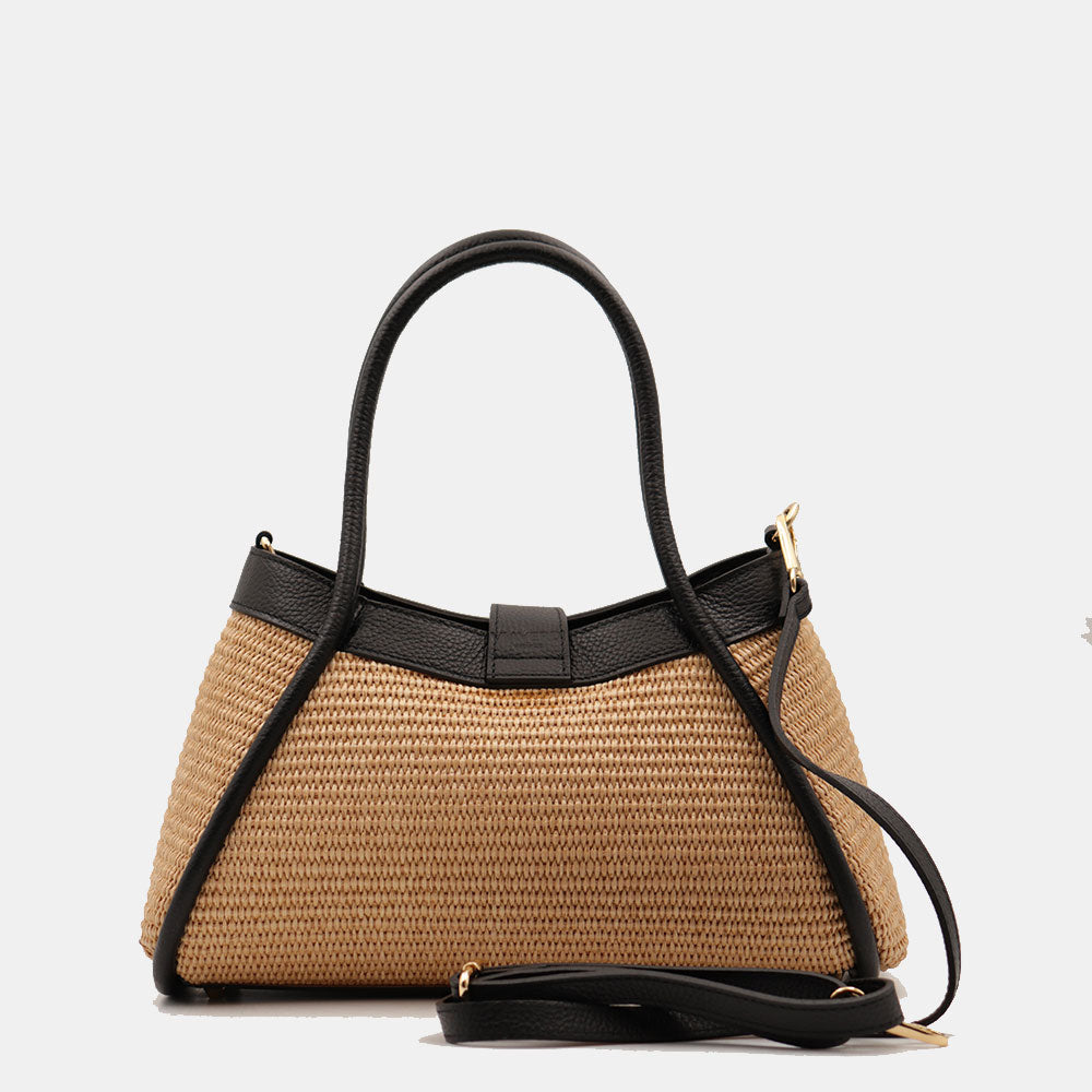 VELTRANO Lucca Raffia | Borsa a Mano in Rafia e Pelle Made in Italy