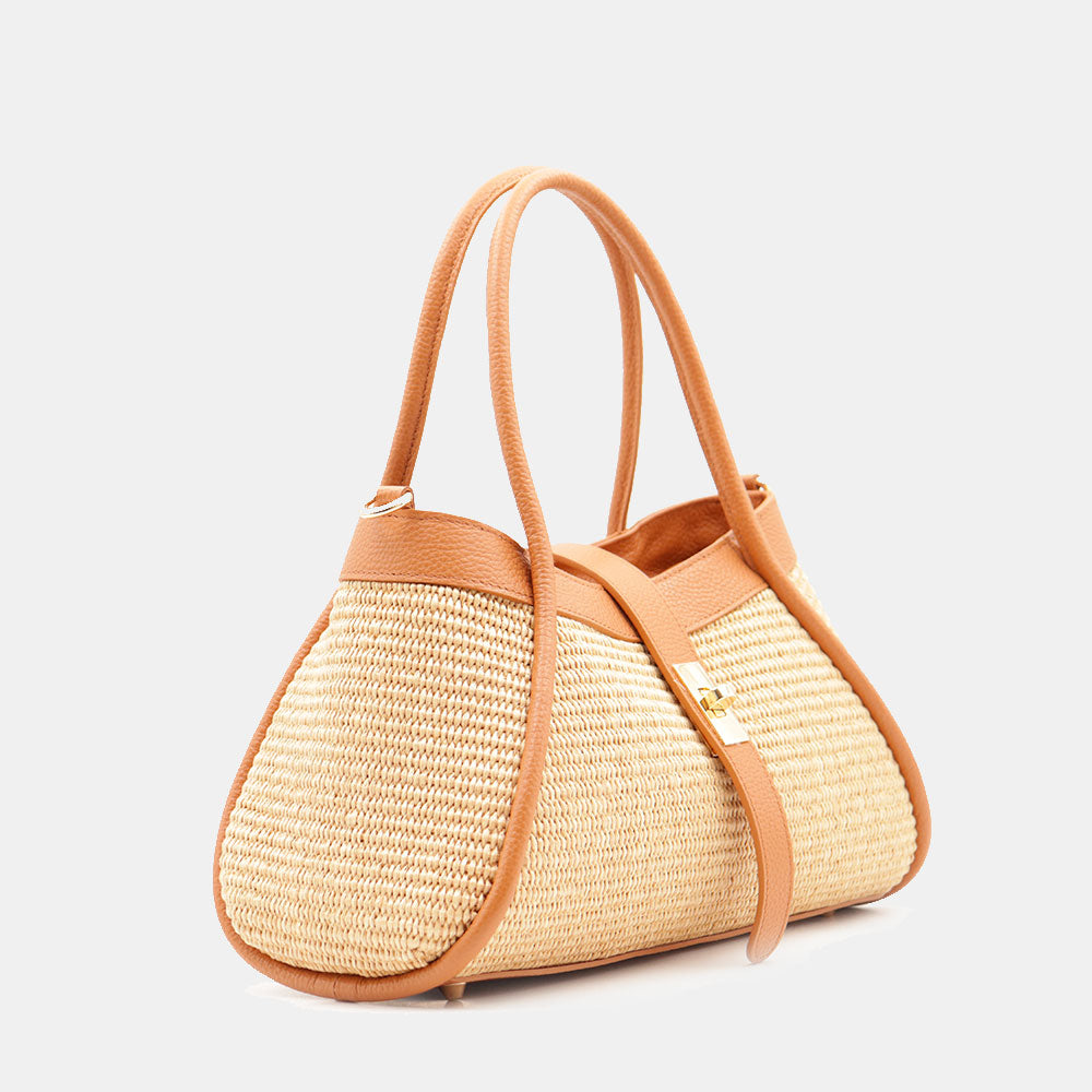 VELTRANO Lucca Raffia | Borsa a Mano in Rafia e Pelle Made in Italy