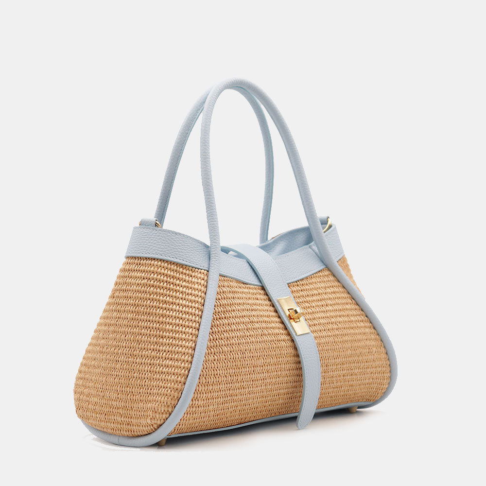 VELTRANO Lucca Raffia | Borsa a Mano in Rafia e Pelle Made in Italy