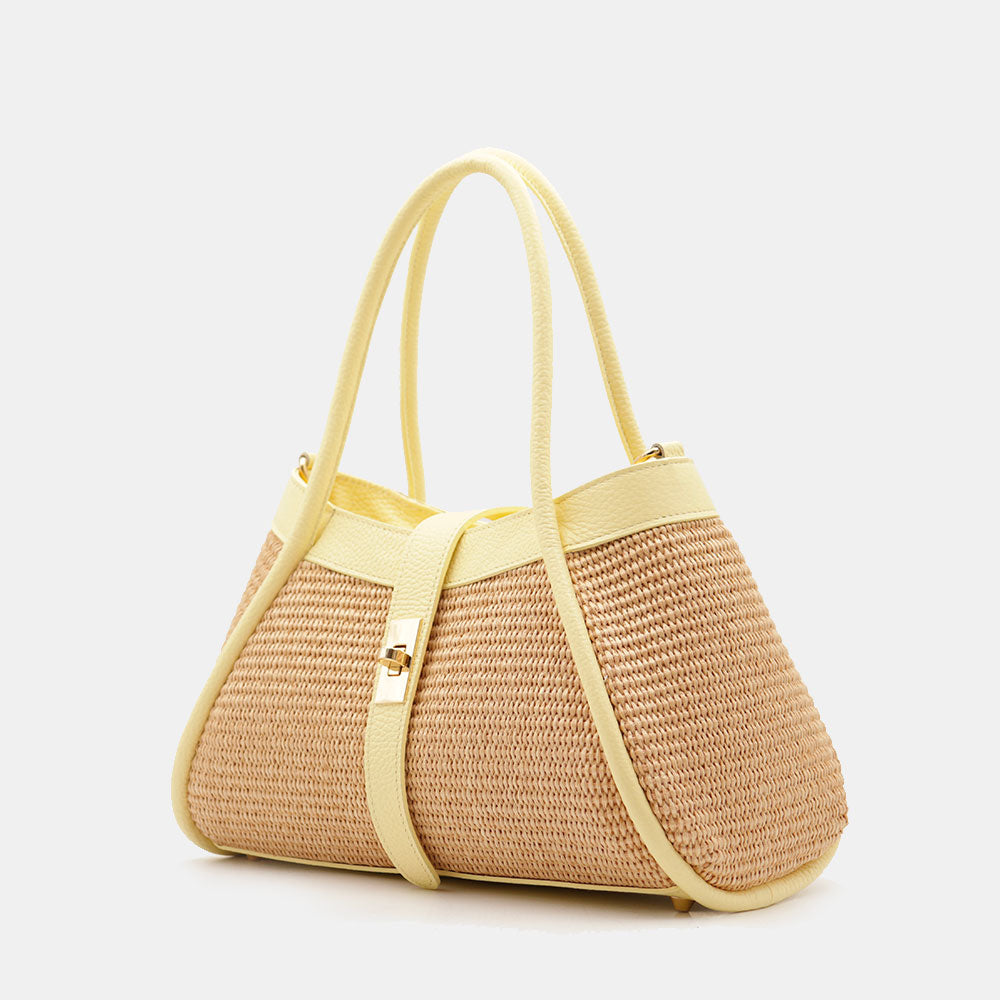 VELTRANO Lucca Raffia | Borsa a Mano in Rafia e Pelle Made in Italy