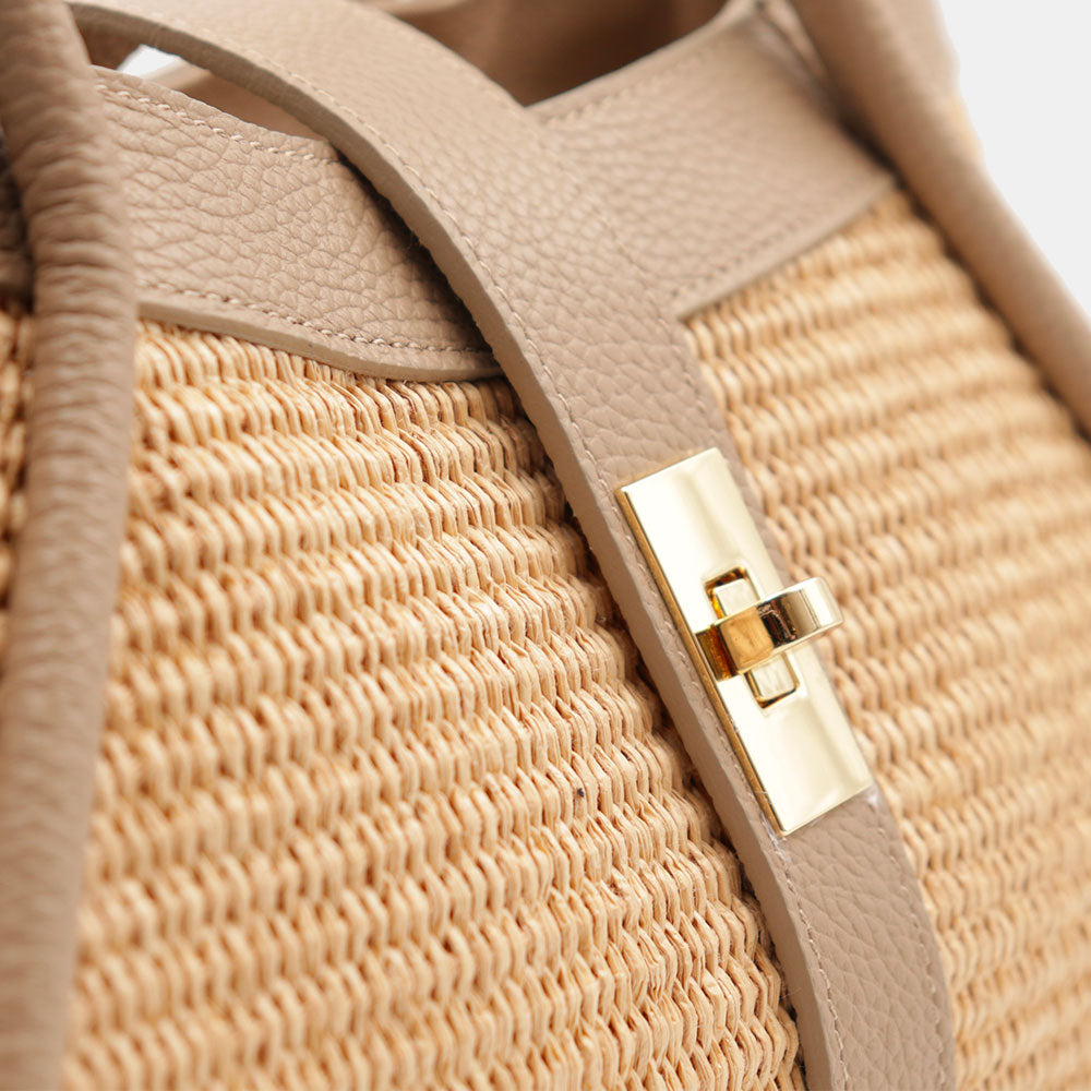 VELTRANO Lucca Raffia | Borsa a Mano in Rafia e Pelle Made in Italy