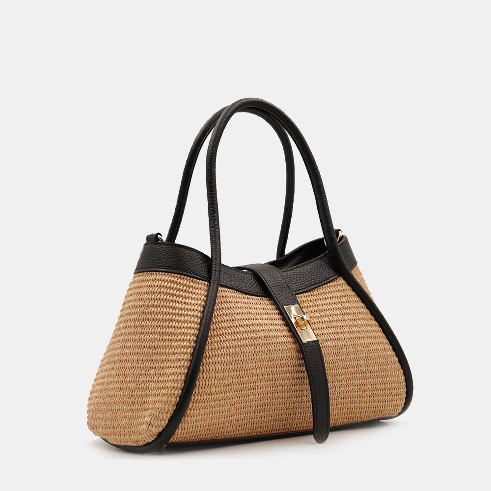 VELTRANO Lucca Raffia | Borsa a Mano in Rafia e Pelle Made in Italy