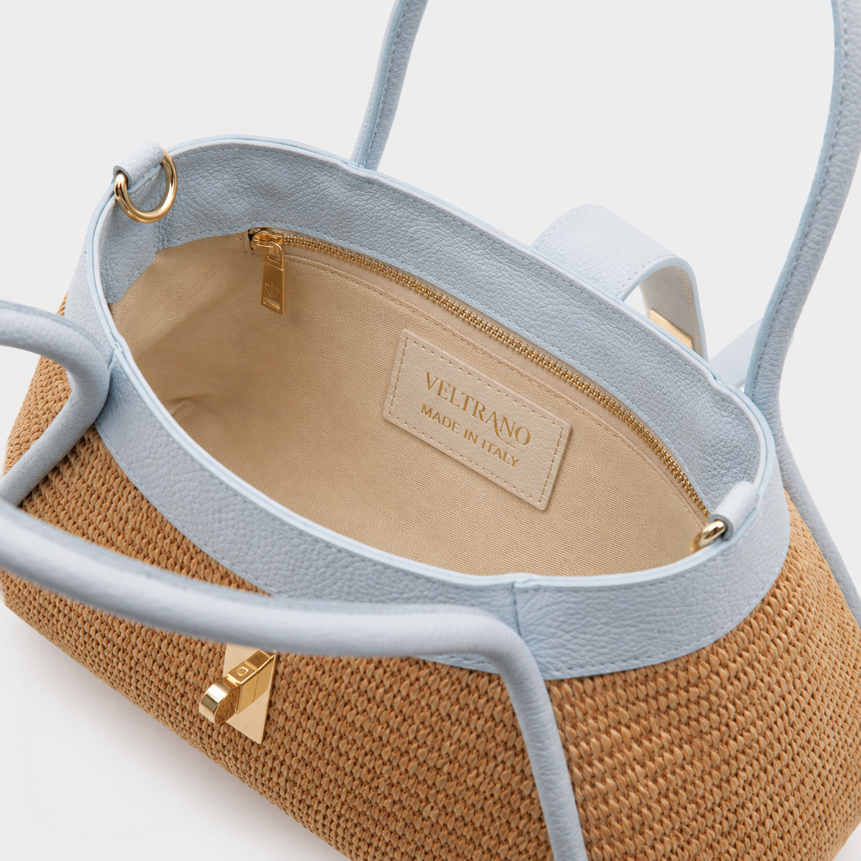VELTRANO Lucca Raffia | Borsa a Mano in Rafia e Pelle Made in Italy