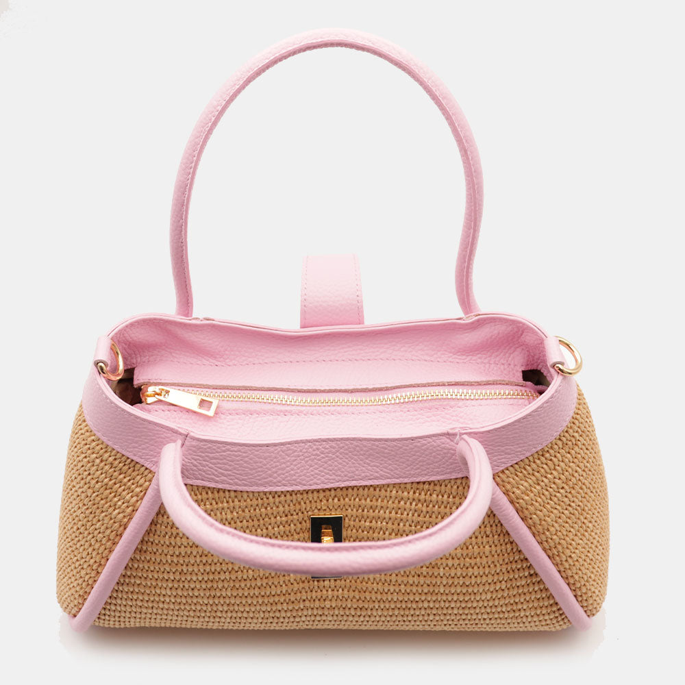 VELTRANO Lucca Raffia | Borsa a Mano in Rafia e Pelle Made in Italy