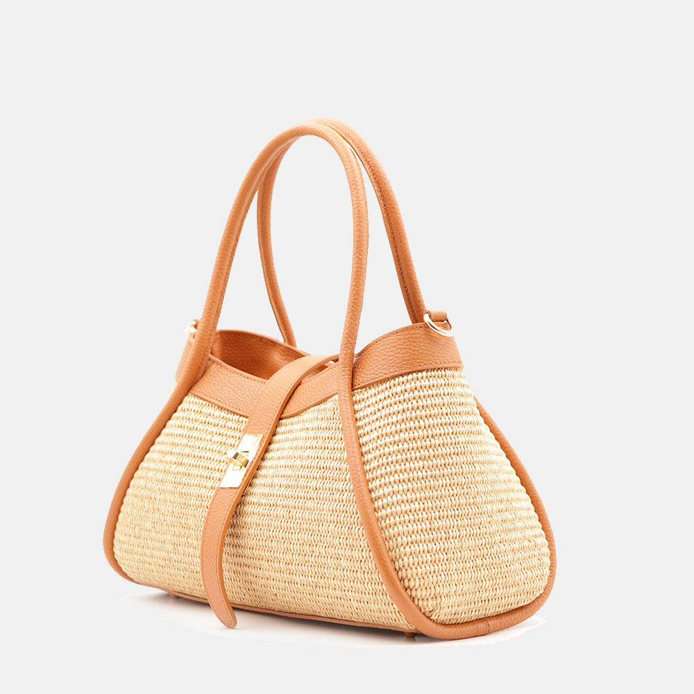 VELTRANO Lucca Raffia | Borsa a Mano in Rafia e Pelle Made in Italy