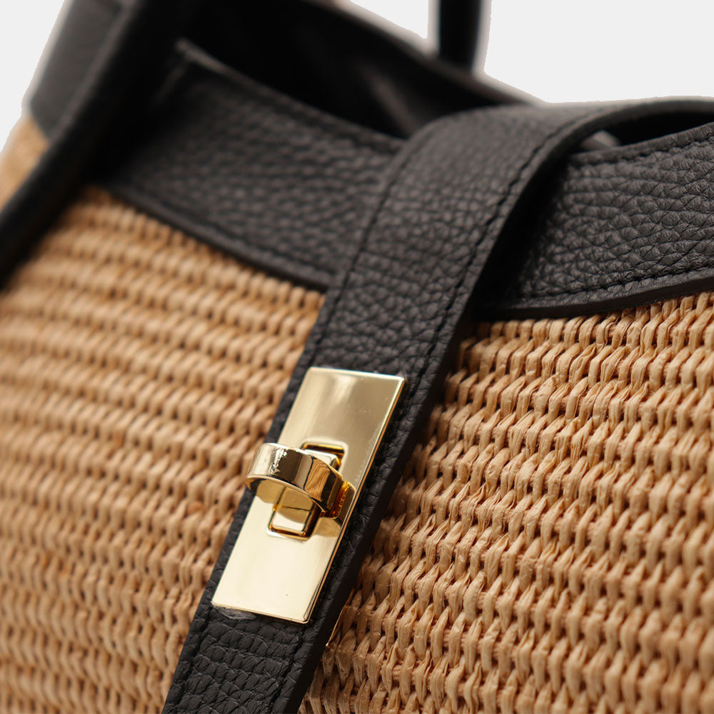 VELTRANO Lucca Raffia | Borsa a Mano in Rafia e Pelle Made in Italy