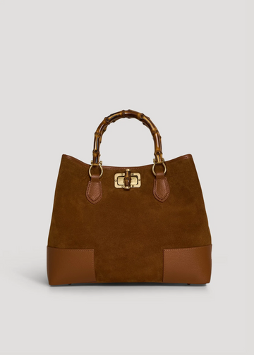 Cognac Suede Bamboo Bag