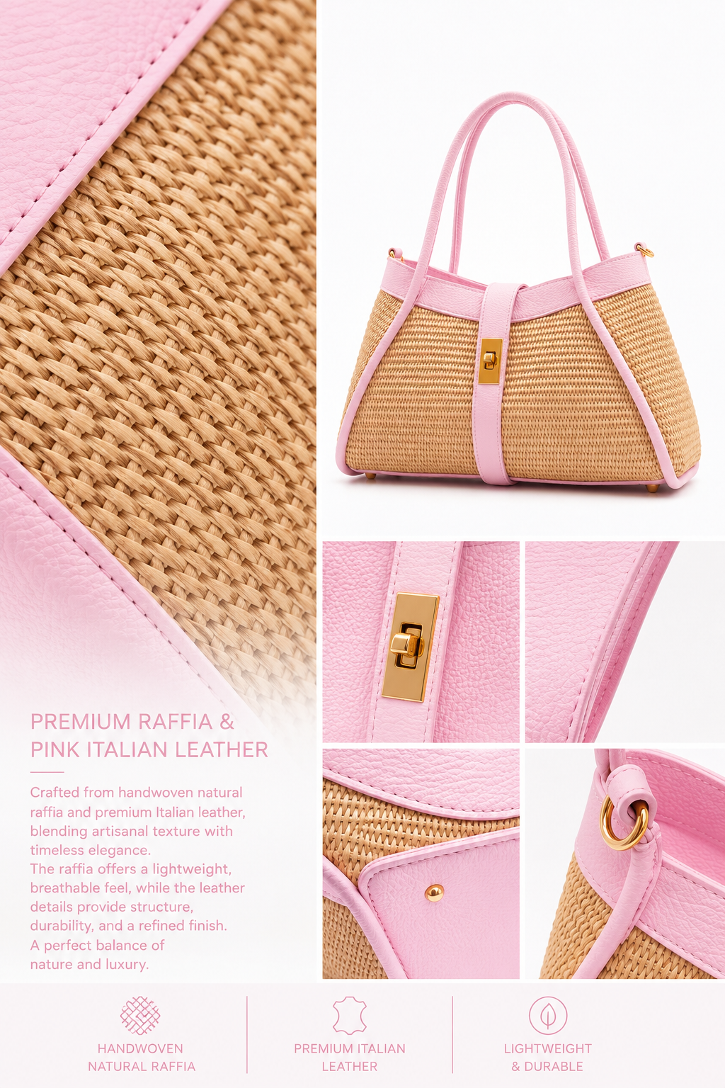 VELTRANO Lucca Raffia | Borsa a Mano in Rafia e Pelle Made in Italy