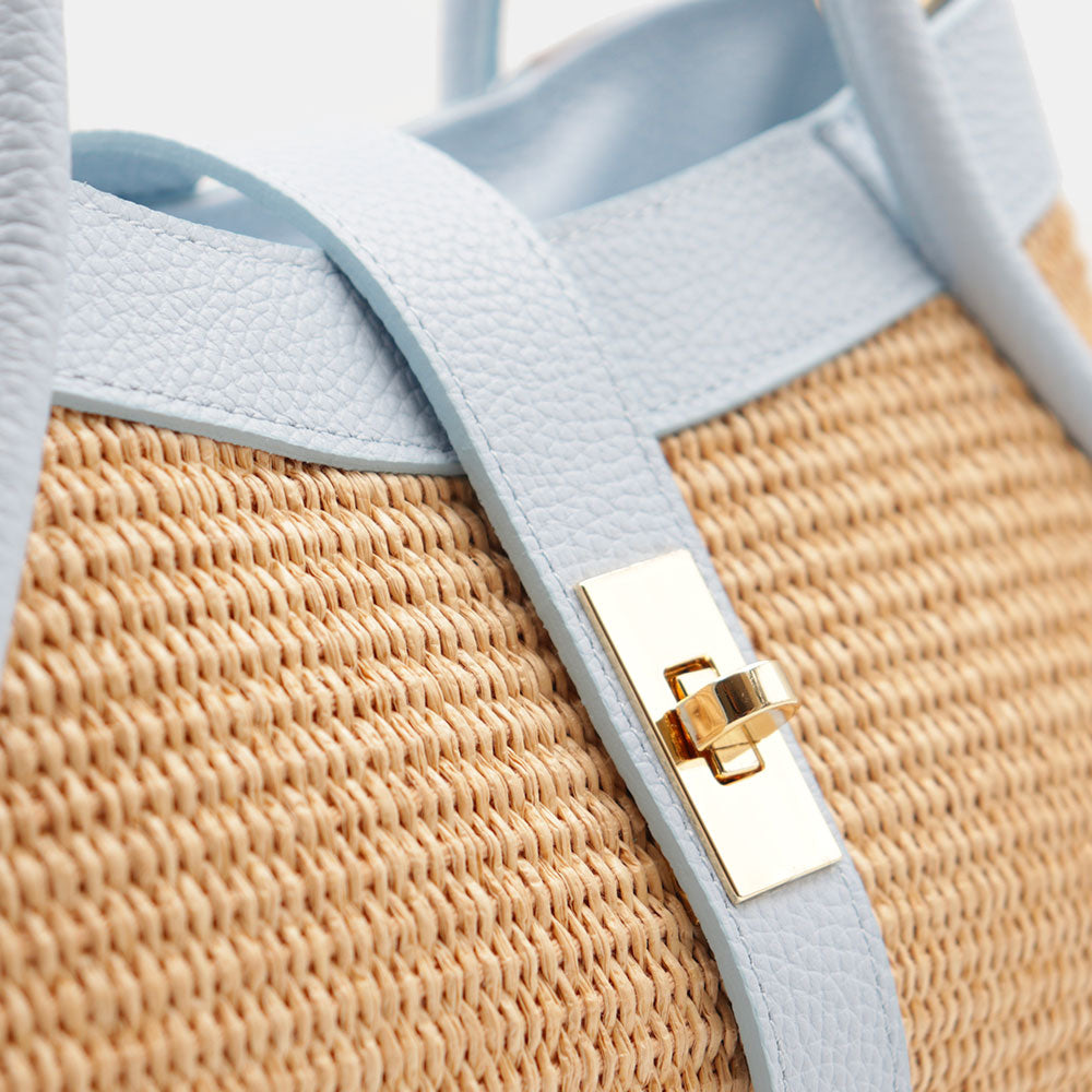 VELTRANO Lucca Raffia | Borsa a Mano in Rafia e Pelle Made in Italy