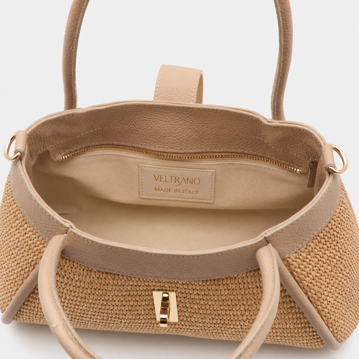 VELTRANO Lucca Raffia | Borsa a Mano in Rafia e Pelle Made in Italy