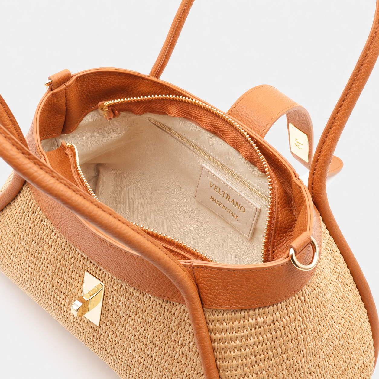 VELTRANO Lucca Raffia | Borsa a Mano in Rafia e Pelle Made in Italy