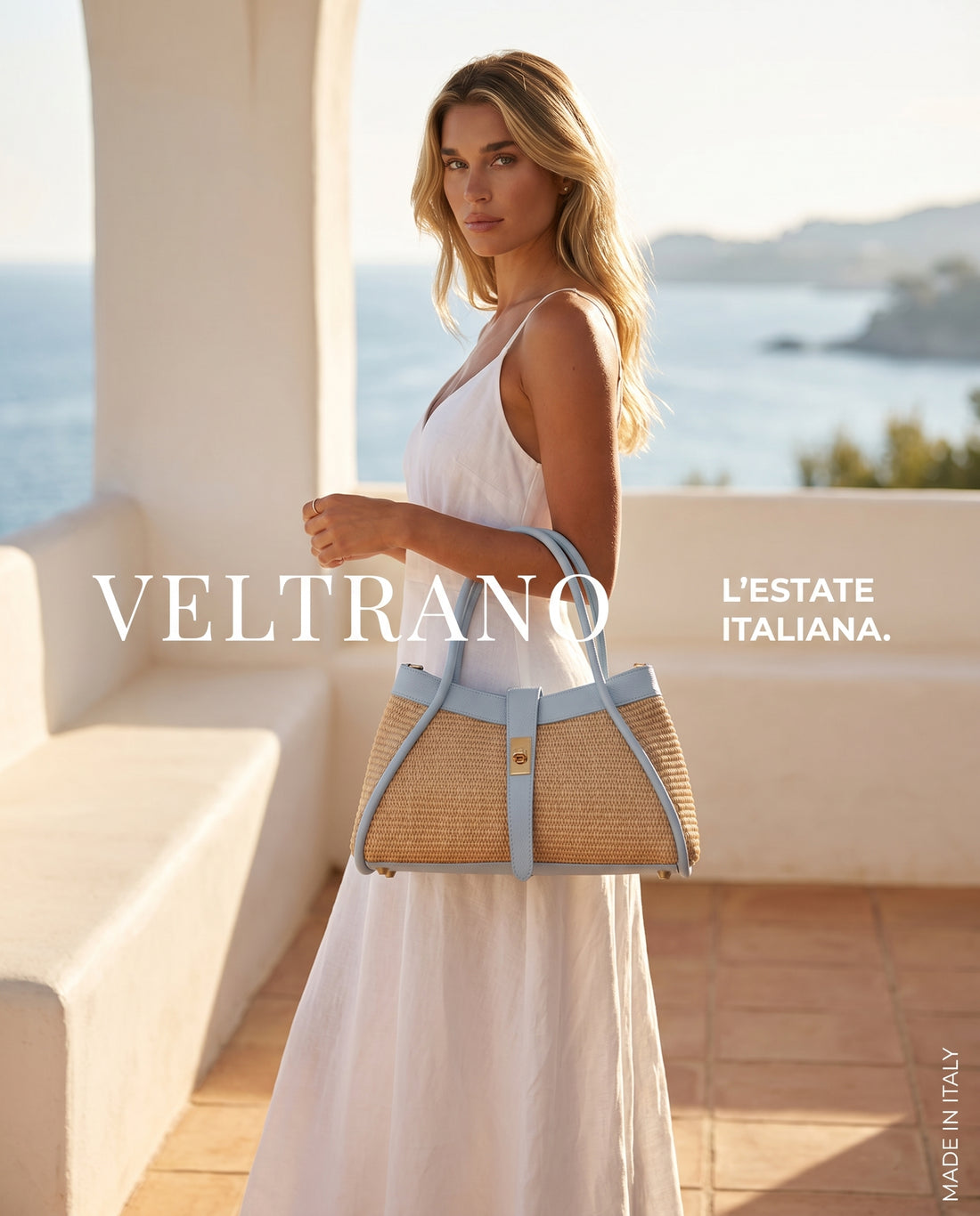 VELTRANO Lucca Raffia | Borsa a Mano in Rafia e Pelle Made in Italy